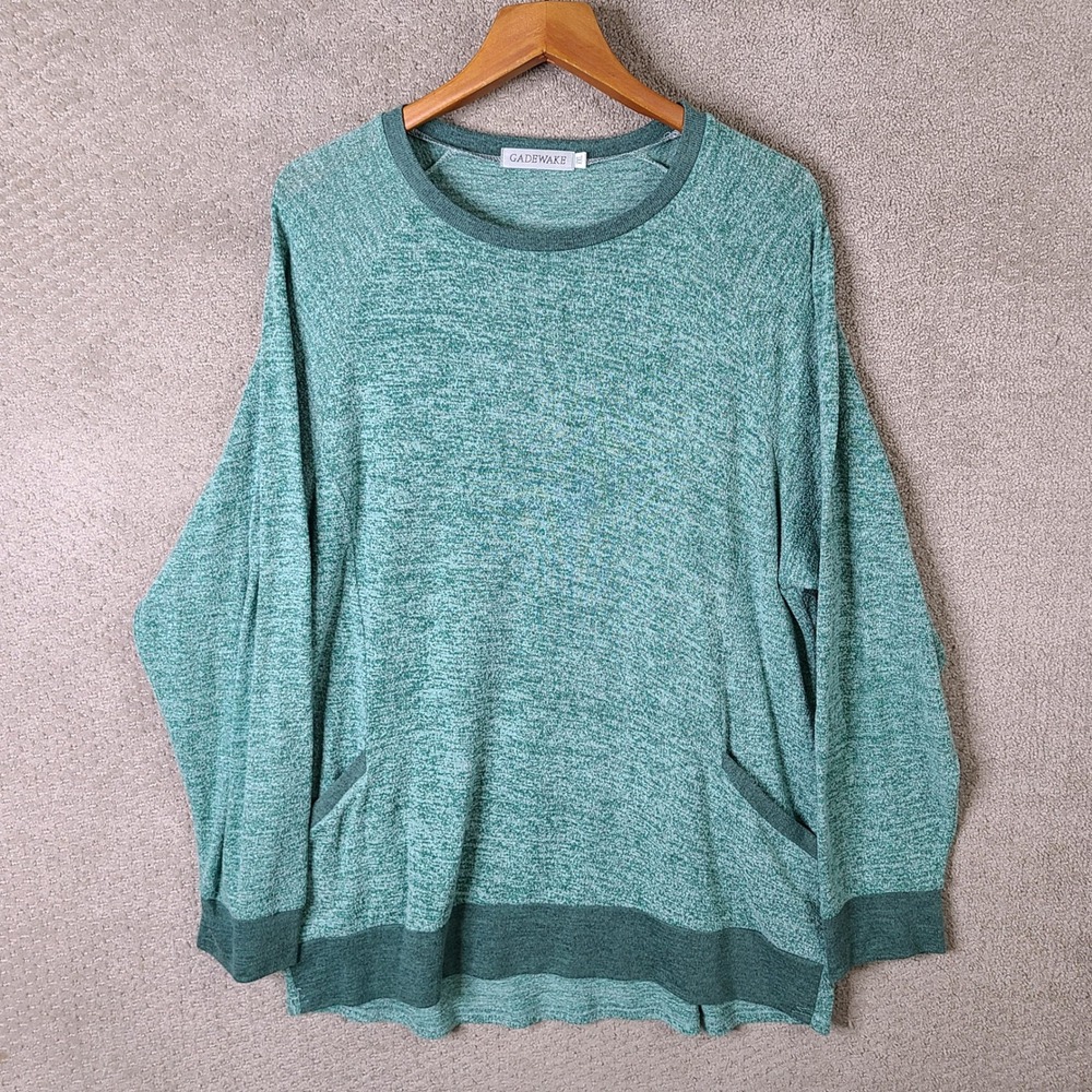 Gadewake‎ Shirt Womens XXL Green Heathered Pullover Cotton Blend Long Sleeve